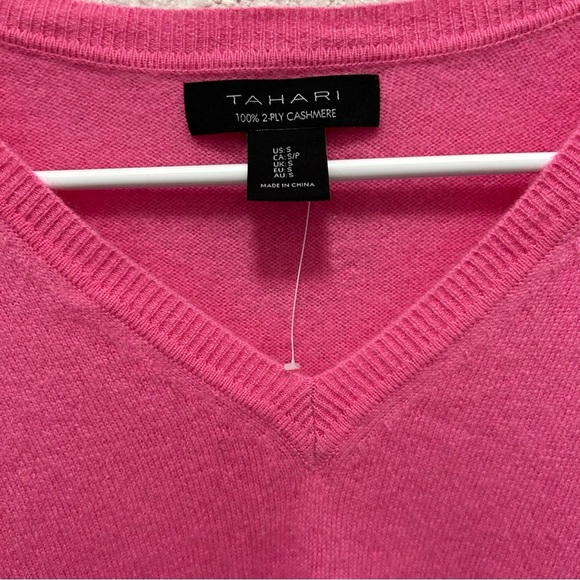 Tahari 2-Ply 100% Cashmere Pink V-Neck Sweater Small - Picture 2 of 5